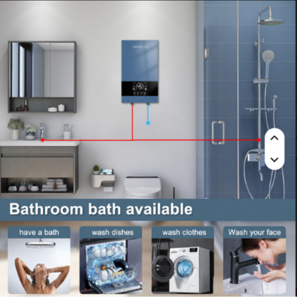 8500W Blue Instant Water Heater, Cast Aluminum Heating Element, Intelligent Temperature Control, LED