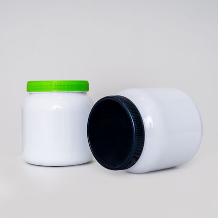 1000ml White HDPE Plastic Jar - 500g Powder Storage for Protein & Milk