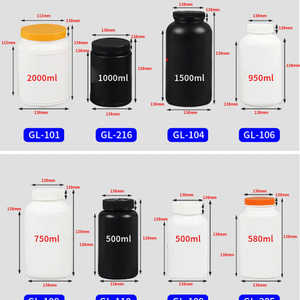 HDPE Whey Protein Powder Bottles - 1lb to 5lb Wide Mouth Storage Jars