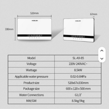 8.5kW horizontal smart inverter instant water heater heats water in 3 to 5 seconds