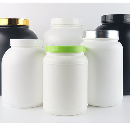HDPE Whey Protein Powder Bottles - 1lb to 5lb Wide Mouth Storage Jars