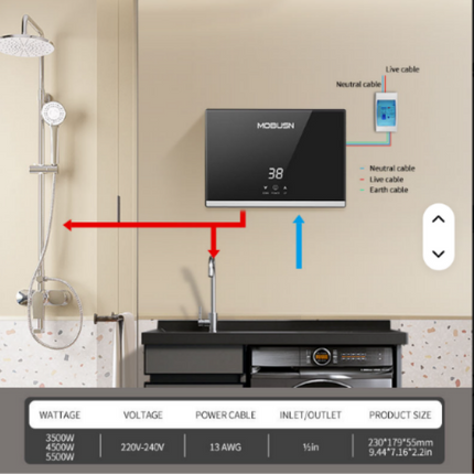 Small Wall-Mounted Plastic Instant Electric Water Heater with Thermostat and LED Digital Display for Home Use
