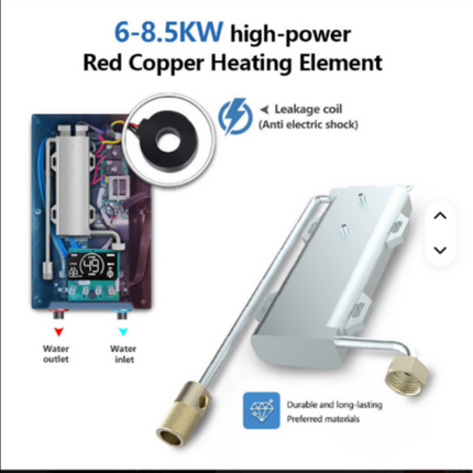 8500W Blue Instant Water Heater, Cast Aluminum Heating Element, Intelligent Temperature Control, LED