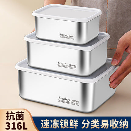 316 Stainless Steel Food Storage Containers with Lids - Food Grade Fridge Organizer, Leak-Proof