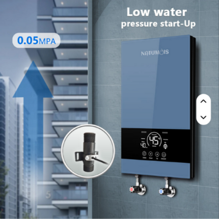 8500W Blue Instant Water Heater, Cast Aluminum Heating Element, Intelligent Temperature Control, LED