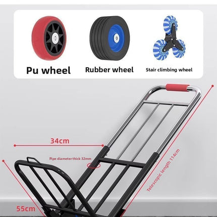 Hand-Pulled Cart Foldable Portable Luggage Cart Grocery Pulling Small Push Cart