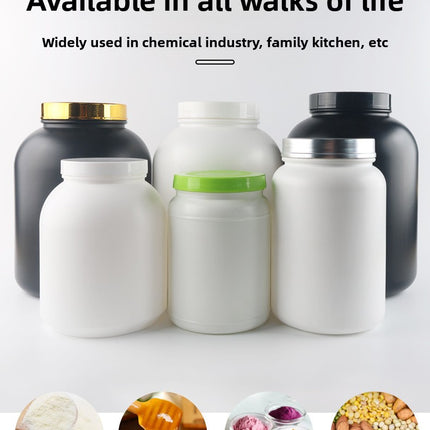 HDPE Whey Protein Powder Bottles - 1lb to 5lb Wide Mouth Storage Jars